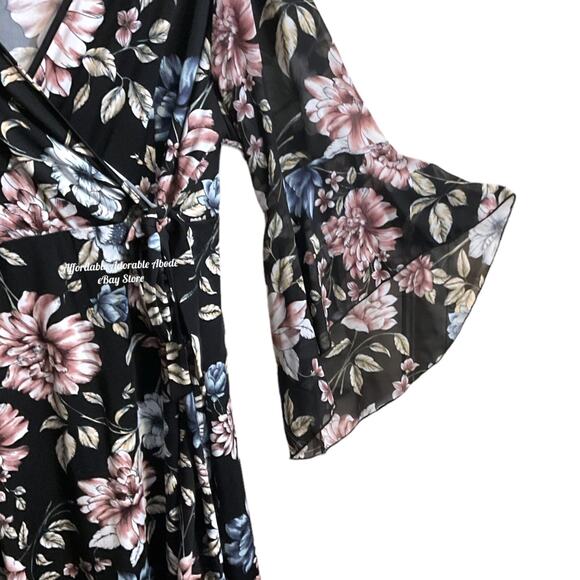 PER SEPTION CONCEPT Dress Plus Size 2X Black Floral Faux Wrap Style - Picture 5 of 9